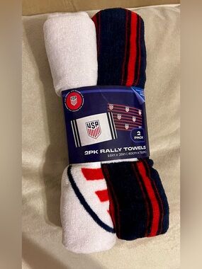 USA Rally Towels - 2 Pack (White & Navy with Red Accents)